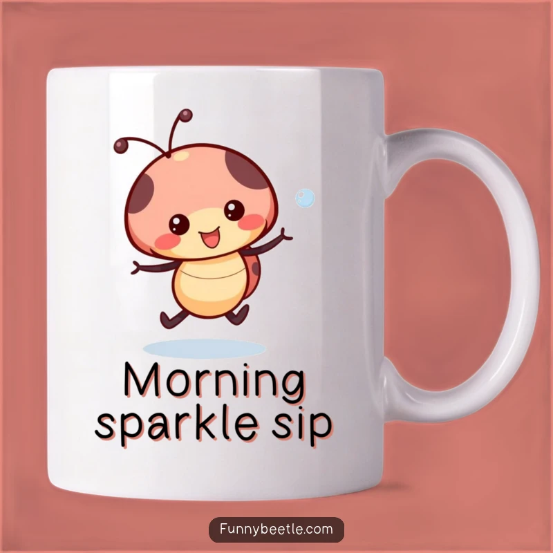 Funny Ladybug Dewdrop Mug - Happy Skipping Design, Perfect Cheerful Gift!