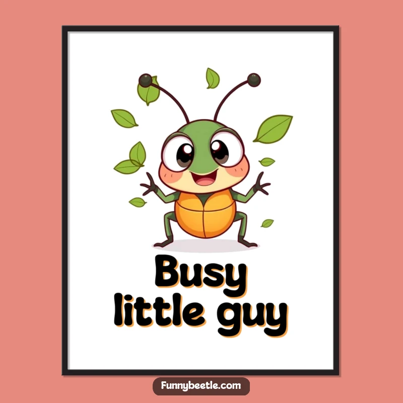 Funny Cheerful Beetle Digital Art Print - Instant Nature Humor