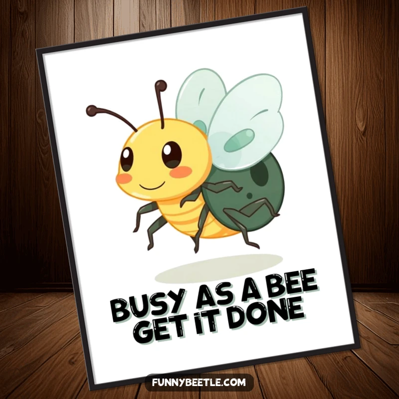 Funny free printable wall art capturing a buzzing beetle with legs in a blur, a lively downloadable art piece.