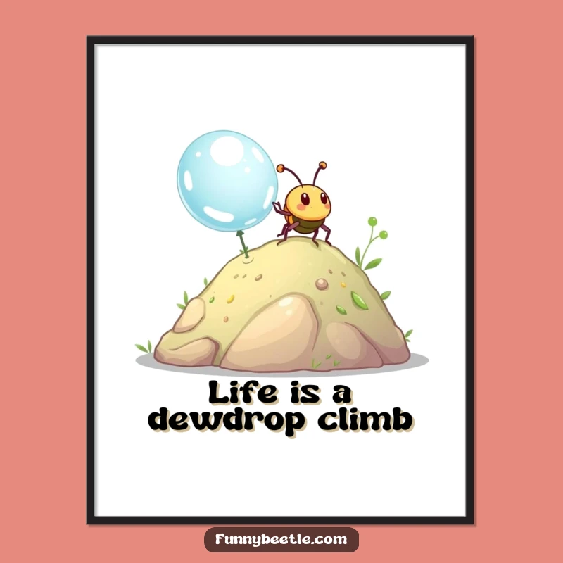 Funny Free Printable Wall Art: Beetle's Dewdrop Climb, Quirky Downloadable Decor