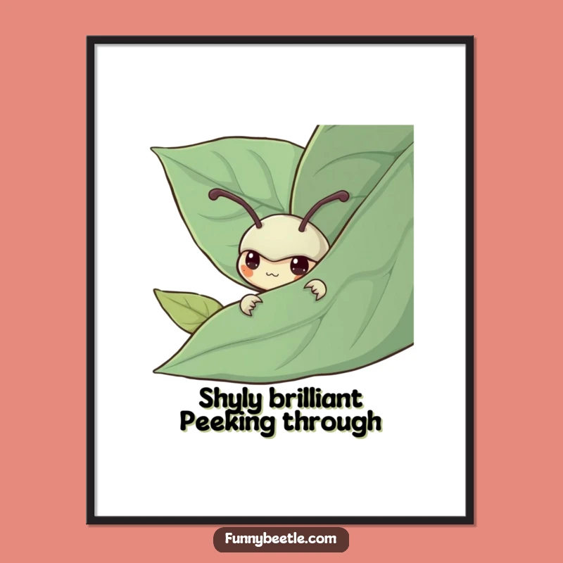 Funny Free Printable Wall Art: Shy Beetle Leaf Peek Digital Download Decor