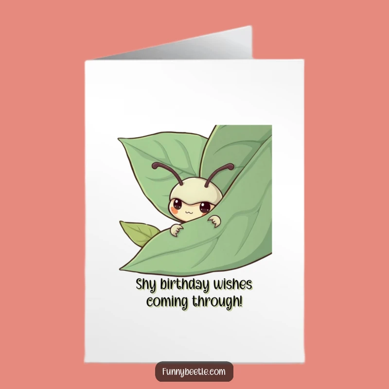 Free Printable Birthday Card: Shy Beetle Leaf Peek Digital Download Gift