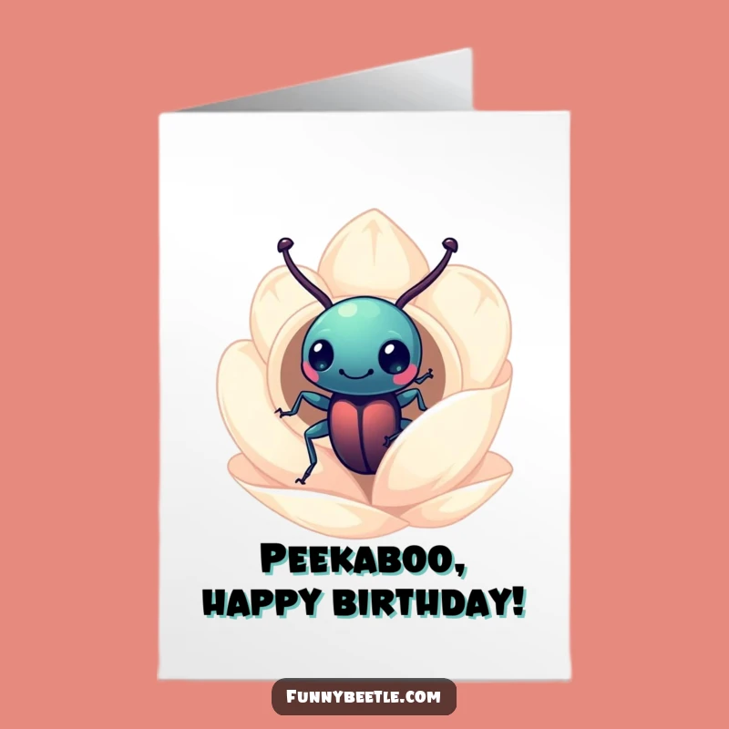 Free Printable Birthday Card: Curious Beetle Peeking, Whimsical Downloadable Gift