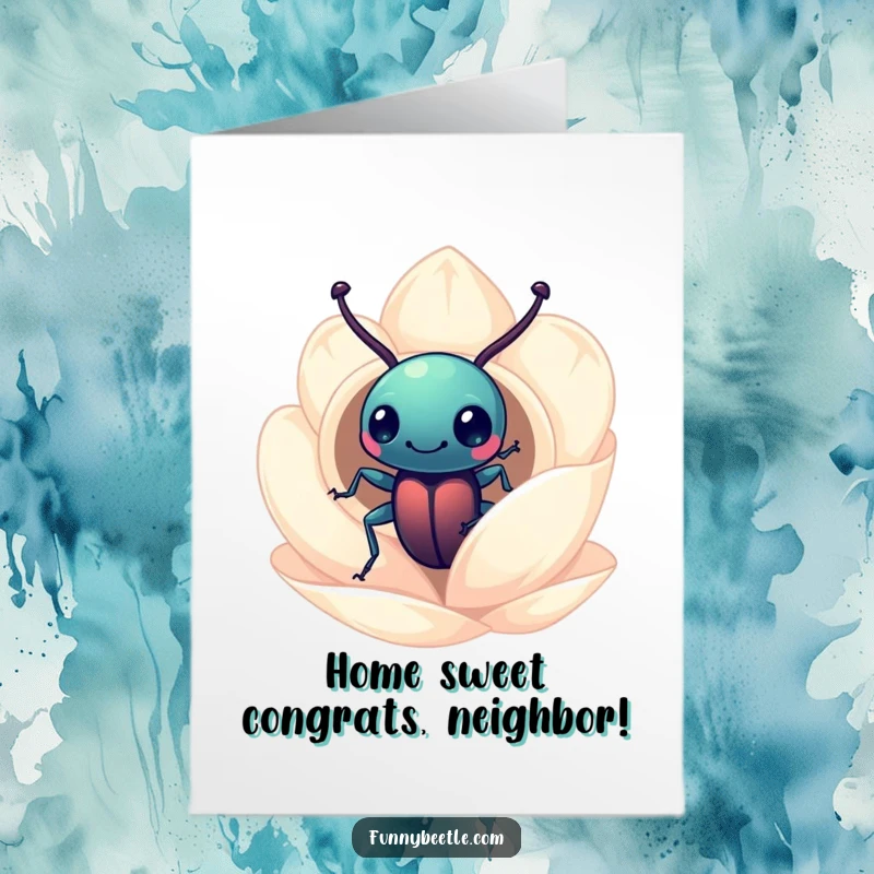 Funny Free Printable Congratulations Card: A small beetle curiously looking inside a miniature flower petal home.