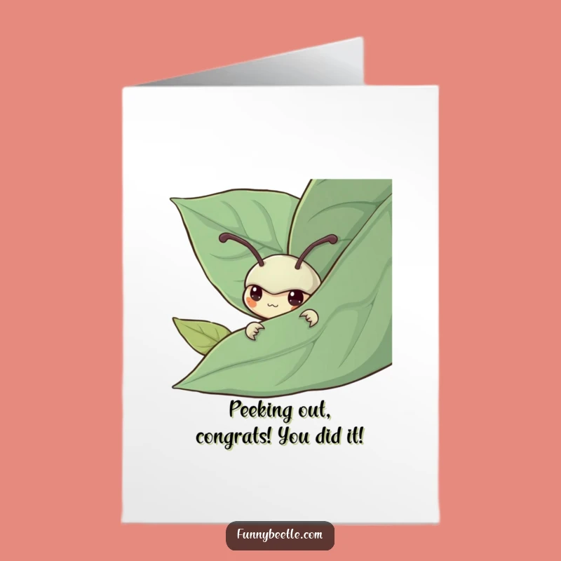 Free Printable Congrats Card: Shy Beetle Leaf Peek Digital Download