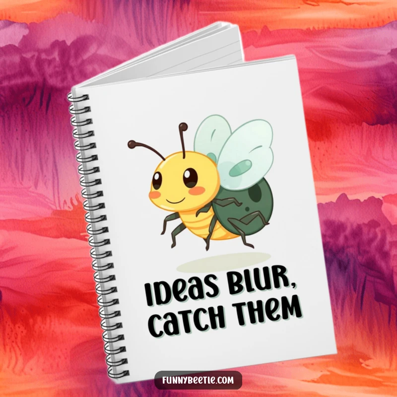 Funny notebook featuring a buzzing beetle with blurred legs, designed for capturing thoughts from a busy and energetic individual with humor.
